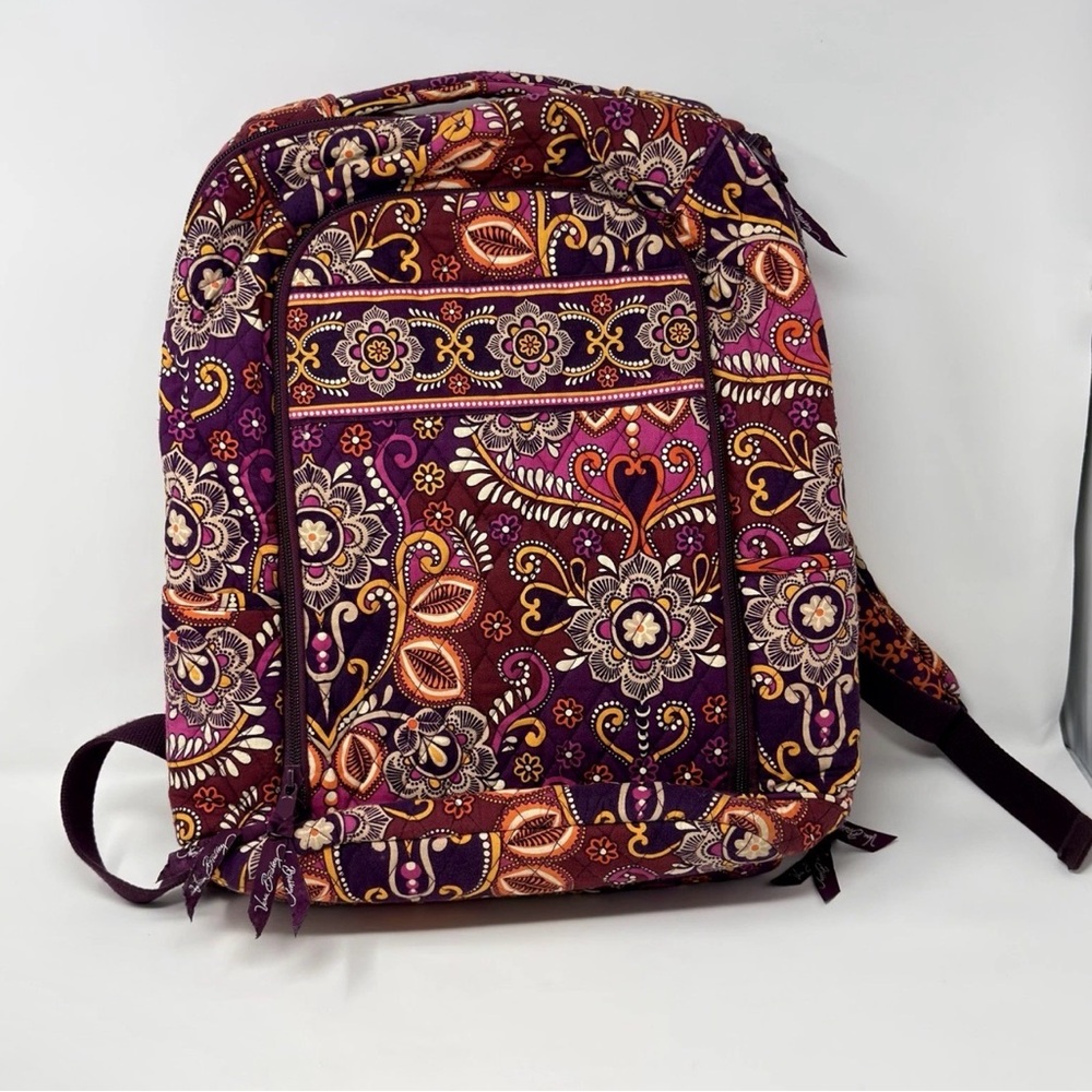 Vera Bradley Quilted Backpack Purple Paisley Floral Laptop Travel School Bag